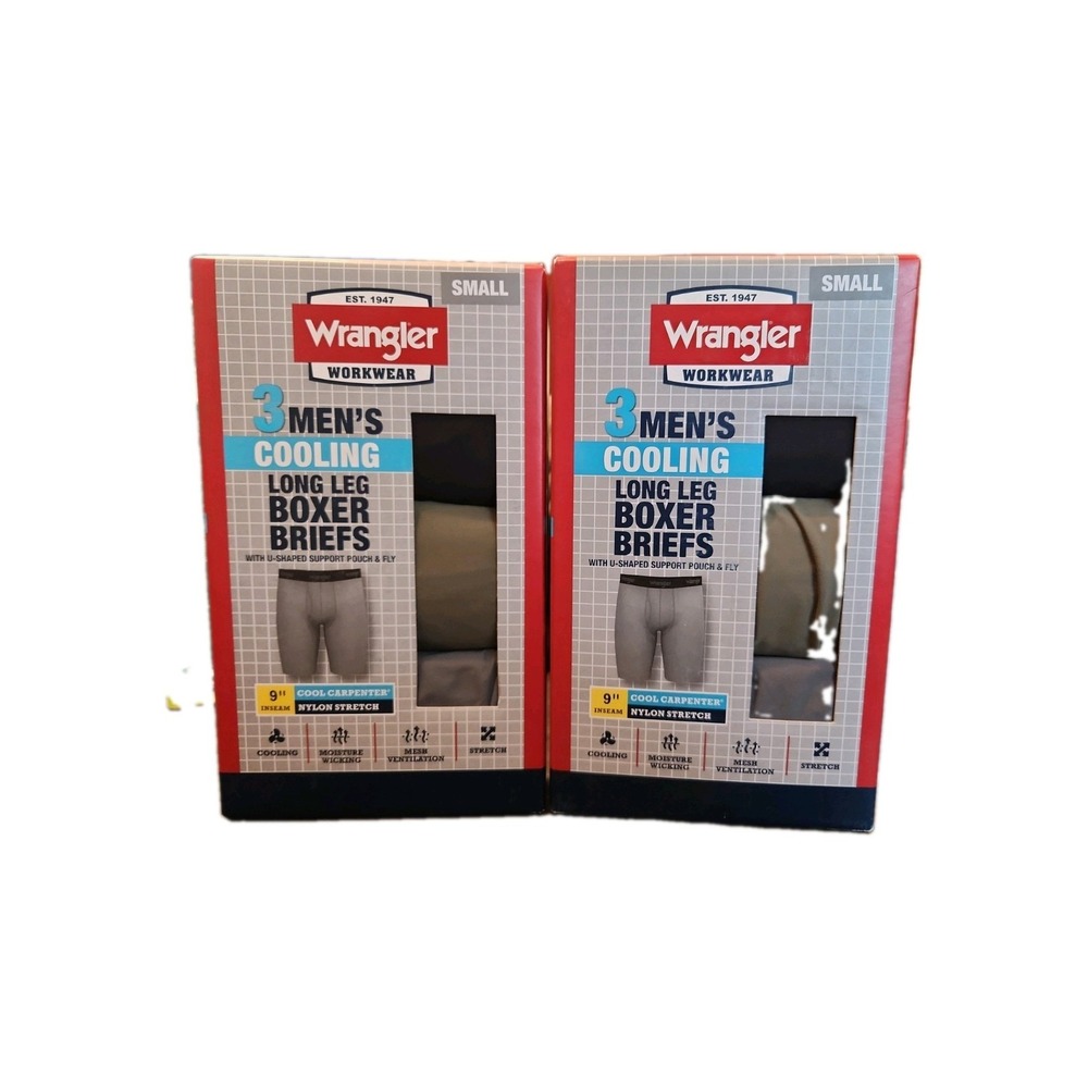 2 Wrangler Mens Cooling Long Leg Boxer Briefs 3-Pack Small 9 Inseam